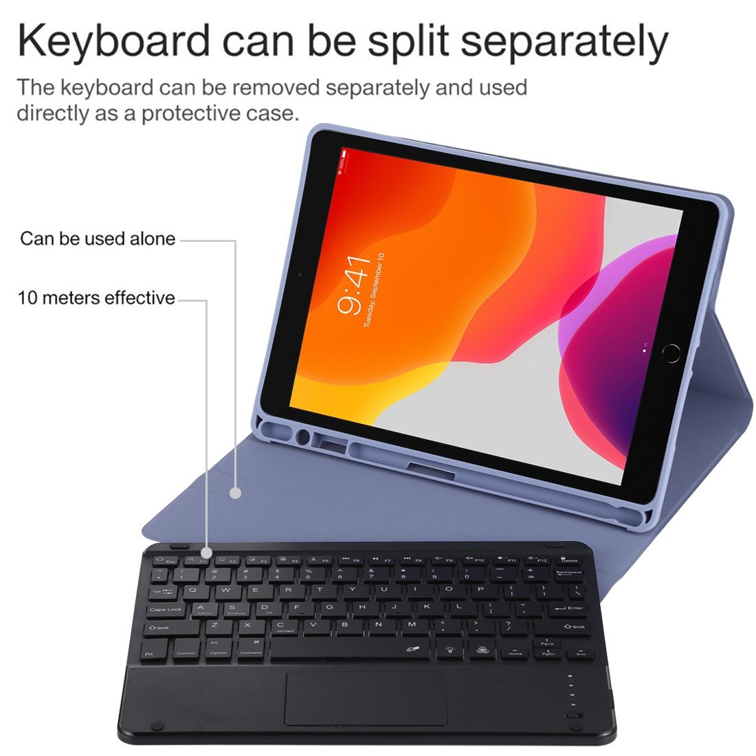 Bluetooth Tablet Case For Ipad 10.2 / Ipad Air 2019 With Touch Pad & Backlight & Pen Holder - Detachable Microfiber Leather - Dark Green