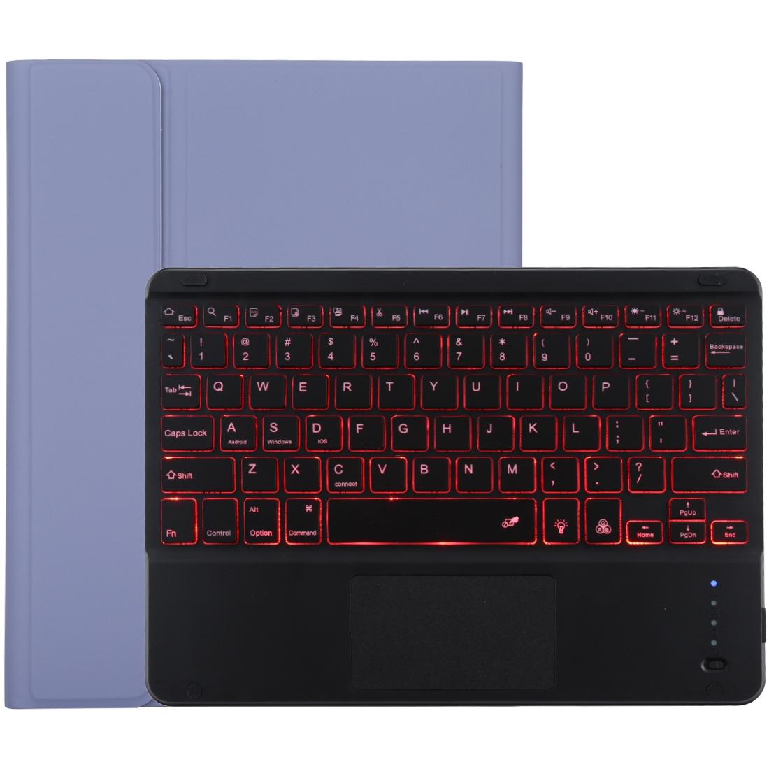 Bluetooth Tablet Case For Ipad 10.2 / Ipad Air 2019 With Touch Pad & Backlight & Pen Holder - Detachable Microfiber Leather - Purple