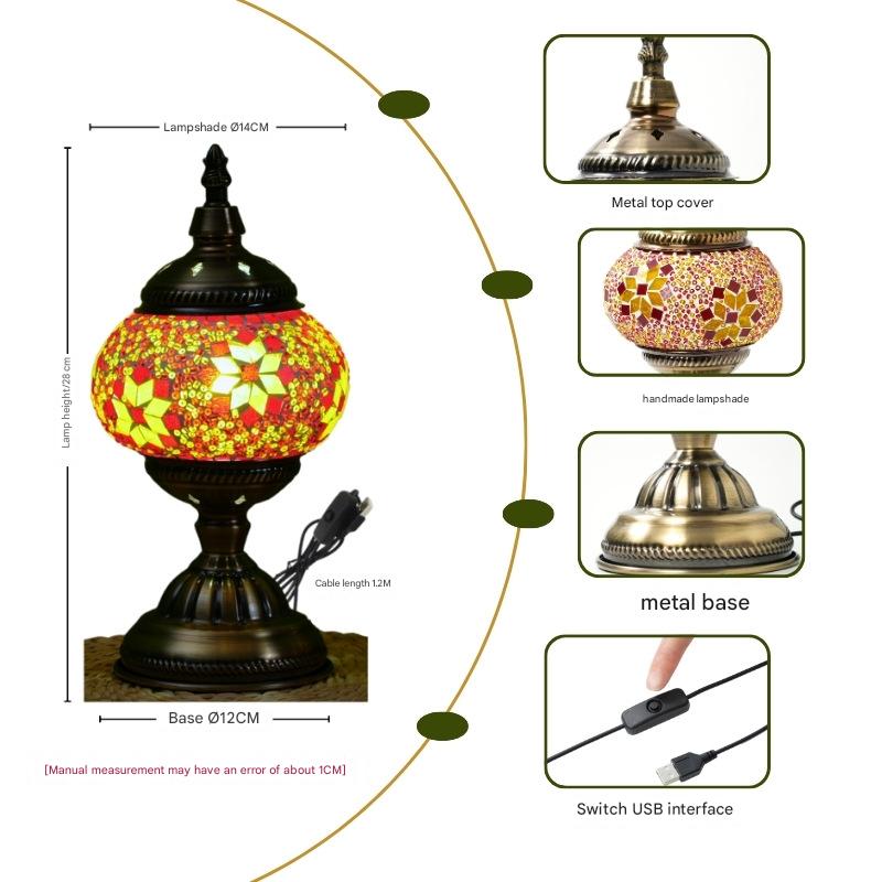 Sunflower Exotic Mosaic Table Lamp - Handmade Turkish/Moroccan Style, 3-Color LED (Style 5)