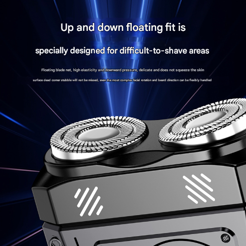 Grey and Black Cyberpunk Mini Electric Shaver - Portable Dual-Head Razor with LED Display & USB-C Charging