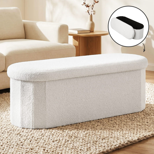 Artiss Storage Ottoman Foot Stool Rest Boucle Fabric Foldable White