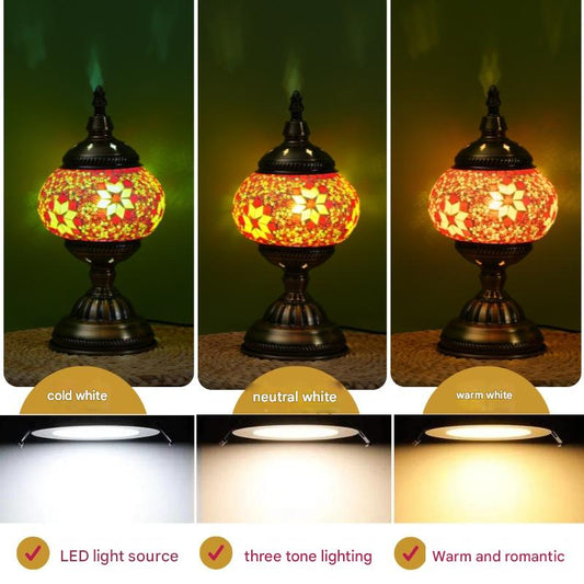 Blue Prism Exotic Mosaic Table Lamp - Handmade Turkish/Moroccan Style, 3-Color LED (Style 6)