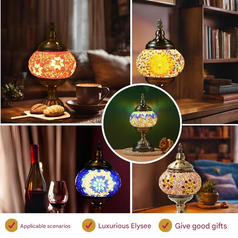 Blue Prism Exotic Mosaic Table Lamp - Handmade Turkish/Moroccan Style, 3-Color LED (Style 6)